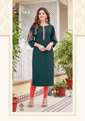 kAAMIYA BY Mittoo Heavy Reyon neck Handwork long kurtis with budget price kurtis catalogs