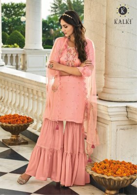 kalki fashion by gulmarg pure designer sharara suit with embroidery work catalog at wholesale rate kurtis catalogs
