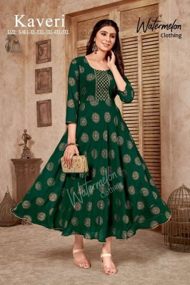 kaveri faux georgette foil gold printed embroidery  work long gown anarkali Kurti catalogue wholesaler price in India   kurtis catalogs