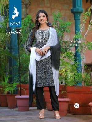 kaya Kurti presents juliet rayon Kurti pants and dupatta set catalogue buy wholesaler rate in Surat  kurtis catalogs