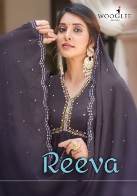 khantil group wooglee  by reeva pure chinon handwork and embroidered kurti pant and dupatta catalog at wholesale price kurtis catalogs