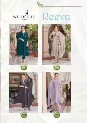 khantil group wooglee  by reeva pure chinon handwork and embroidered kurti pant and dupatta catalog at wholesale price kurtis catalogs