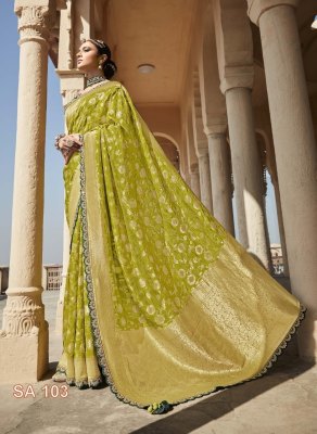 kimora Sindoori Rani 103 Parrot  Colour Fancy Party Wear Saree Lace Border Embroidery Worked Blouse  Single