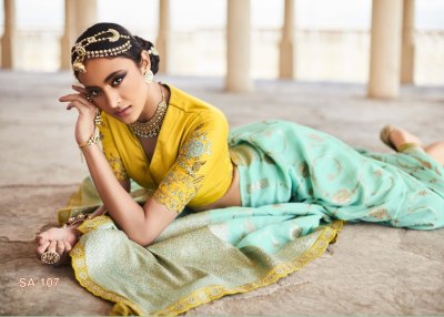 kimora Sindoori Rani 107 Vivid Green Colour Fancy Party Wear Saree Lace Border Embroidery Worked Blouse  Single