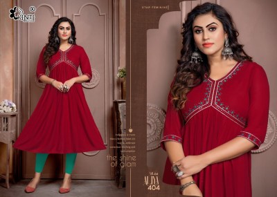 kinti by aaliya 4 heavy reyon sequence embroidery nyra  cut kurti catalog at wholesale price  kurtis catalogs