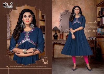 kinti by aaliya 4 heavy reyon sequence embroidery nyra  cut kurti catalog at wholesale price  kurtis catalogs