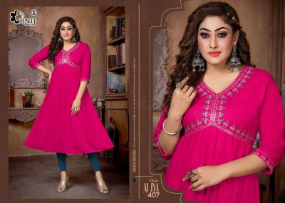 kinti by aaliya 4 heavy reyon sequence embroidery nyra  cut kurti catalog at wholesale price  kurtis catalogs