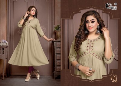 kinti by aaliya 4 heavy reyon sequence embroidery nyra  cut kurti catalog at wholesale price  kurtis catalogs