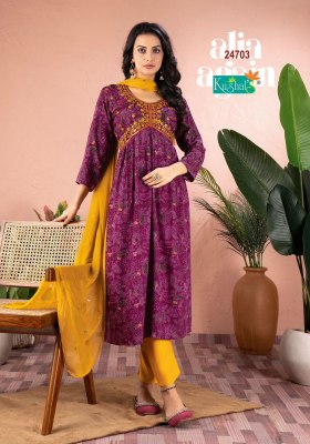 kushals by alia again new exclusive reyon foil print alia cut readymade suit catalog at wholesale rate readymade suit catalogs