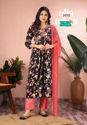kushals by alia again new exclusive reyon foil print alia cut readymade suit catalog at wholesale rate readymade suit catalogs