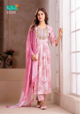 kushals by vaani muslin printed top with naira cut pattern kurti pant and dupatta set catalog at wholesale price kurtis catalogs