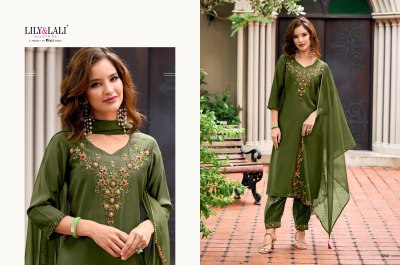 lily and lali by afghani pure handwork on milan silk kurti pant with dupatta catalogue at wholesale  kurtis catalogs