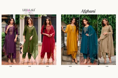 lily and lali by afghani pure handwork on milan silk kurti pant with dupatta catalogue at wholesale  kurtis catalogs