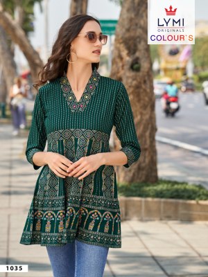 lymi presents colours  Heavy Rayon Embroidery Work  short top collection  kurtis catalogs