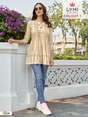 lymi presents colours  Heavy Rayon Embroidery Work  short top collection  kurtis catalogs