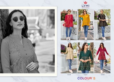 lymi presents colours  Heavy Rayon Embroidery Work  short top collection  kurtis catalogs