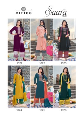 mittoo by saara vol 3 heavy reyon embroidery with handwork kurti palazzo and dupatta catalog at wholesale rate kurtis catalogs