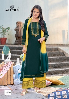 mittoo by saara vol 3 heavy reyon embroidery with handwork kurti palazzo and dupatta catalog at wholesale rate kurtis catalogs