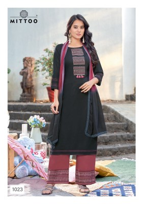 mittoo by saara vol 3 heavy reyon embroidery with handwork kurti palazzo and dupatta catalog at wholesale rate kurtis catalogs