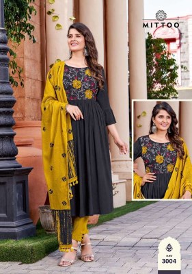 mittoo presents garima rayon wrinkle Kurti pants and dupatta set catalogue wholesale rate  kurtis catalogs
