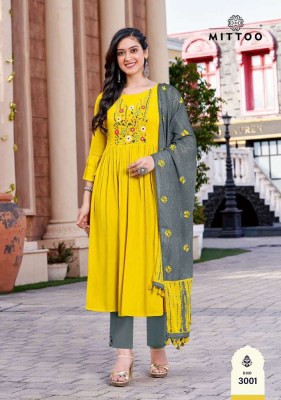 mittoo presents garima rayon wrinkle Kurti pants and dupatta set catalogue wholesale rate  kurtis catalogs