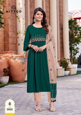 mittoo presents garima rayon wrinkle Kurti pants and dupatta set catalogue wholesale rate  kurtis catalogs