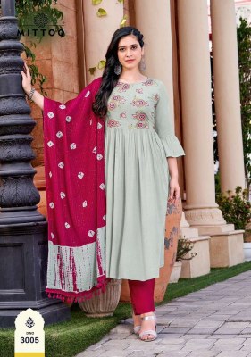 mittoo presents garima rayon wrinkle Kurti pants and dupatta set catalogue wholesale rate  kurtis catalogs