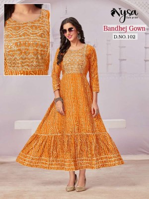 nysa guls pride Bandhej Gown long gown stylish wholesale Kurti  kurtis catalogs