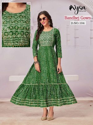 nysa guls pride Bandhej Gown long gown stylish wholesale Kurti  kurtis catalogs