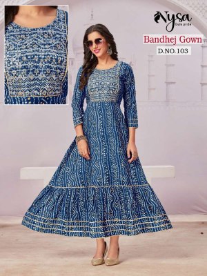 nysa guls pride Bandhej Gown long gown stylish wholesale Kurti  kurtis catalogs