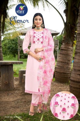 pic and choose by elenor viscos fabric with embrodry handwork kurti pant and dupatta catlogue at wholesale rate kurtis catalogs