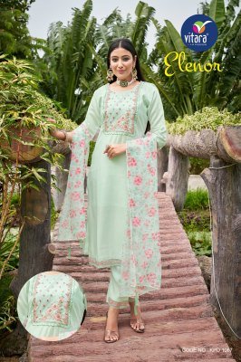 pic and choose by elenor viscos fabric with embrodry handwork kurti pant and dupatta catlogue at wholesale rate kurtis catalogs