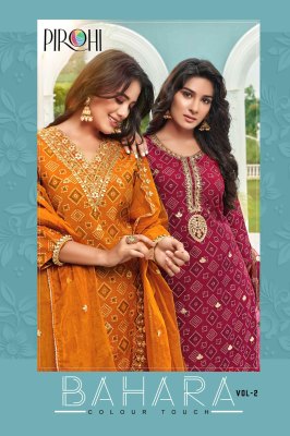 pirohi by rajavir bahara vol 2 bandhani print muslin 3pc set with organza dupatta catalogue at wholesale price Amavi