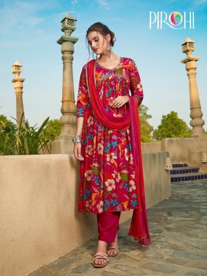 pirohi by rajavir by heeriye vol 2 muslin print pure handwork neck design kurti pant and dupatta catalog at wholesale price kurtis catalogs