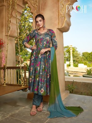 pirohi by rajavir by heeriye vol 2 muslin print pure handwork neck design kurti pant and dupatta catalog at wholesale price kurtis catalogs