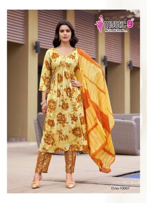 pooja vol 10 by Mystic 9 Premium Quality rayon foil printed top pant with bottom catalogue at low rate readymade suit catalogs