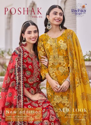 poshak vol 1 by Radhika lifestyle Pure Cotton Embroidered top bottom and dupatta catalogue at affordable rate Radhika Lifestyle