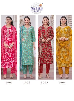 poshak vol 1 by Radhika lifestyle Pure Cotton Embroidered top bottom and dupatta catalogue at affordable rate readymade suit catalogs