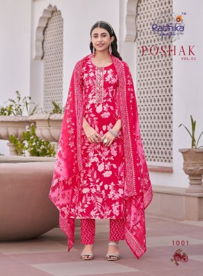 poshak vol 1 by Radhika lifestyle Pure Cotton Embroidered top bottom and dupatta catalogue at affordable rate readymade suit catalogs
