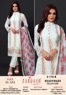 readymade collection by Zarqash Heavy gorgette  embroidered with pleats and laces pakistani suit catalog at wholesale price Amavi