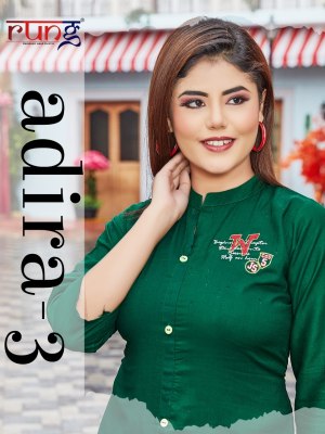 rung by adira vol 3 heavy slub reyon with manual embroidered ladies top catalogue  Rung Kurti 