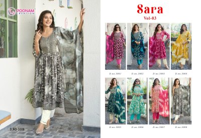 sara vol 3 by Poonam Heavy reyon foil printed fancy anarkali suit catalogue at affordable rate fancy Anarkali suit catalogs
