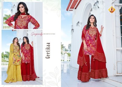 shruti suit by jashn vol 2 designer thred gotta and mirror embroidered kurti sharara and dupatta catalogue readymade suit catalogs