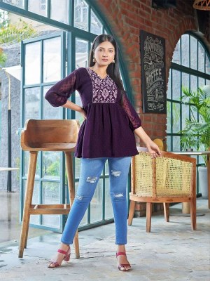 tips and tops insta girl vol 3 heavy georgette western short top collection  kurtis catalogs