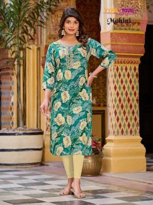 tips and tops new launch mohini vol 2 heavy rayon Hand work and Heavy Embroidery work Kurti wholesaler  kurtis catalogs