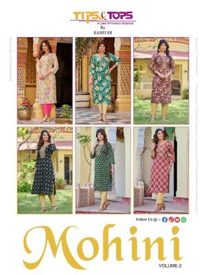 tips and tops new launch mohini vol 2 heavy rayon Hand work and Heavy Embroidery work Kurti wholesaler  kurtis catalogs