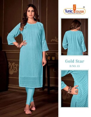 tunic house new gold star fully luckhnowi chikan work Kurti wholesale rate   kurtis catalogs