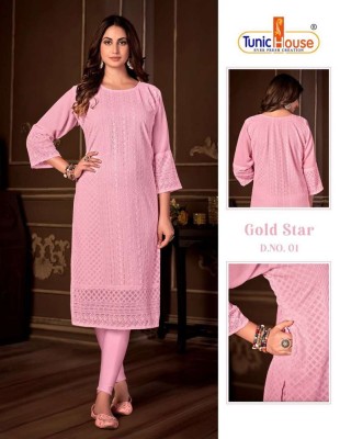 tunic house new gold star fully luckhnowi chikan work Kurti wholesale rate   kurtis catalogs
