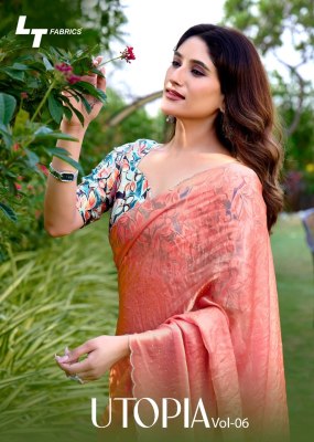 utopia vol 6 by L T Fashion Exclusive NC Malai silk with fancy saree and printed blouse collection wholesale catalogs