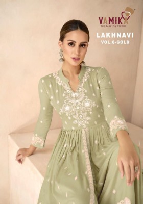 vamika by lakhnavi vol 6 gold heavy reyon designer embroidered readymade sharara suit catalog at wholesale price Vamika nx